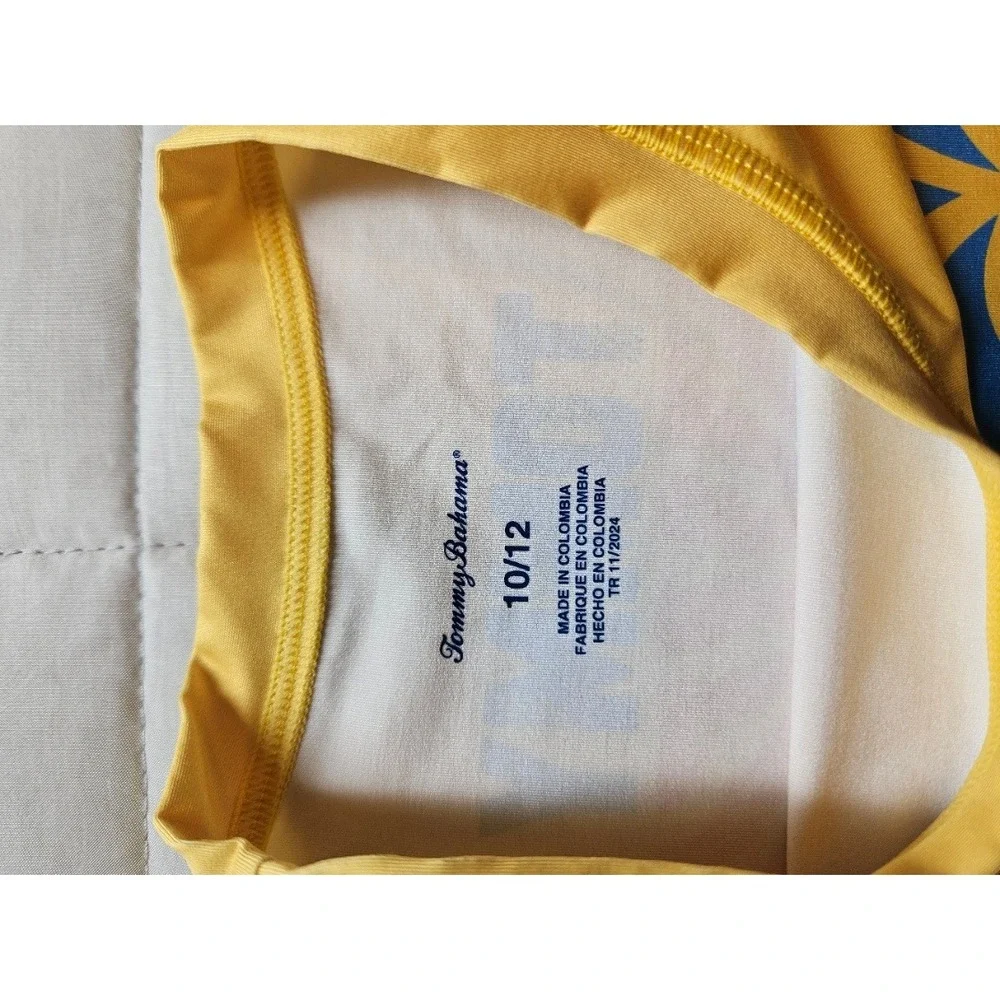 Tommy Bahama Boys Rash Guard Yellow Surf Shop Swim Shirt Size 10/12 Graphic Tee